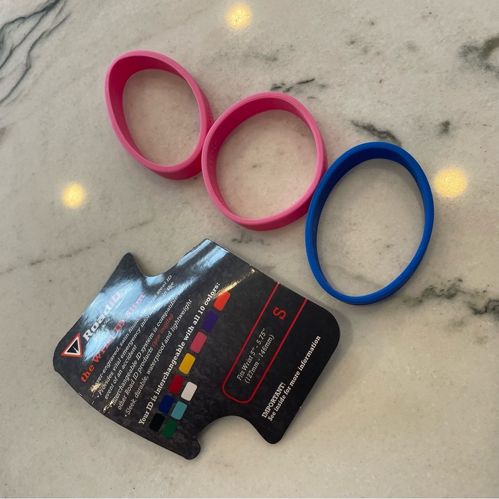 Lot of Road ID silicone bands in XS to S to S/M